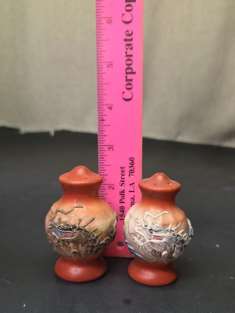 Japanese Moriage Dragonware salt and pepper shaker set.